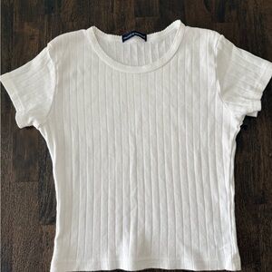 Brandy Melville White Ribbed Short Sleeve Top